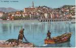 MENTON (06) - La vielle ville vue du port, pcheurs, bateaux - 1953