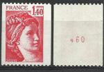 France Sabine 1980; Y&T n 2104 **; 1,40F rouge, roulette n 460 au verso