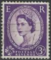 GRANDE BRETAGNE - 1955/57 - Yt n 291A - Ob - Elizabeth II 3p violet fonc
