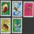 Tchad 1972; Y&T n 245-49; 1, 2, 3, 4 & 5F srie complte; Faune, insectes 