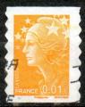 France Oblitr Yvert Adhsif N208 Marianne Beaujard 0,01 Jaune  ondul 2008