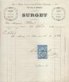 Facture Surget - Paris - 1874 - timbre quittances, reus et dcharges 10c