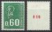 France Bquet 1974; Y&T n 1815; 0,60F vert, Marianne, roulette, n 410 au dos