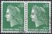 FRANCE - 1969 - Yt n 1611 - Ob - Marianne de Cheffer 0,30c vert , paire