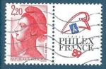 N2461 Libert 2,20 rouge + vignette attenante Philexfrance'89 (droite) oblitr