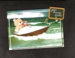 CPM : ours en peluche dans bateau .( jouet )