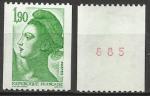 France Gandon 1986; Y&T n 2426 **; 1,90F vert, Libert, roulette n 885 au dos