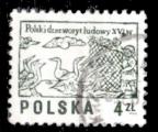 Pologne Yvert N2366 Oblitr 1977 Oisellerie Gravure sur bois
