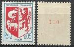 France 1966; Y&T n 1468b **; 0,05F Armoirie d'Auch, roulette, n 110 au verso